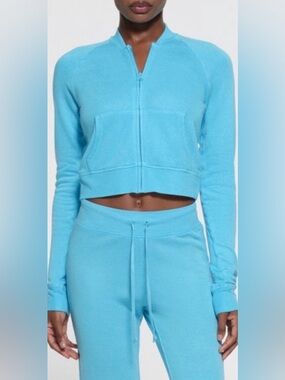 NWOT SKIMS French Terry Modal Shrunken Cropped Zip-Up Hoodie in Cyan size Lg